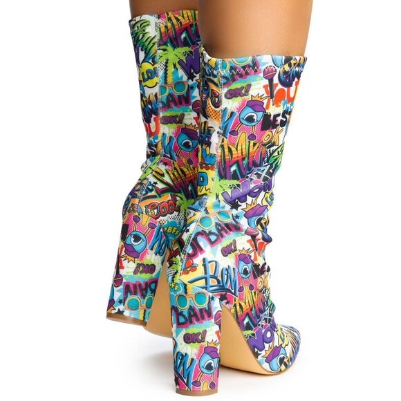 2 PC COMBO  BACK ON THE BLOCK  Heel Booties / HANDBAG  Graffiti ( BRAND NEW !! ) - Picture 4 of 7